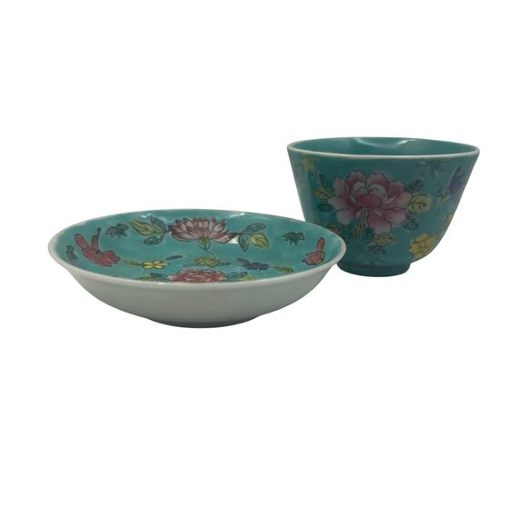 Vintage Japanese Porcelain Small Cup and Dish Hand Decorated Hong Kong  P.C.T. - Picture 1 of 16